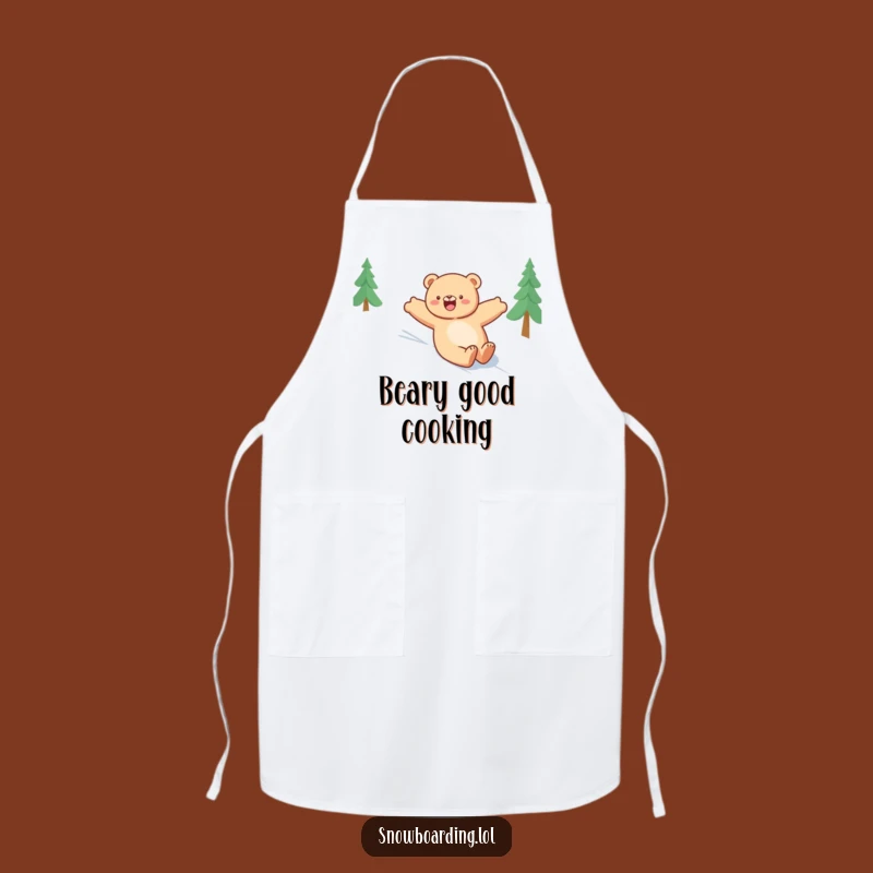 Funny Bear Snowboarding Apron, Happy Chef Accessory, Hilarious Kitchen Fun