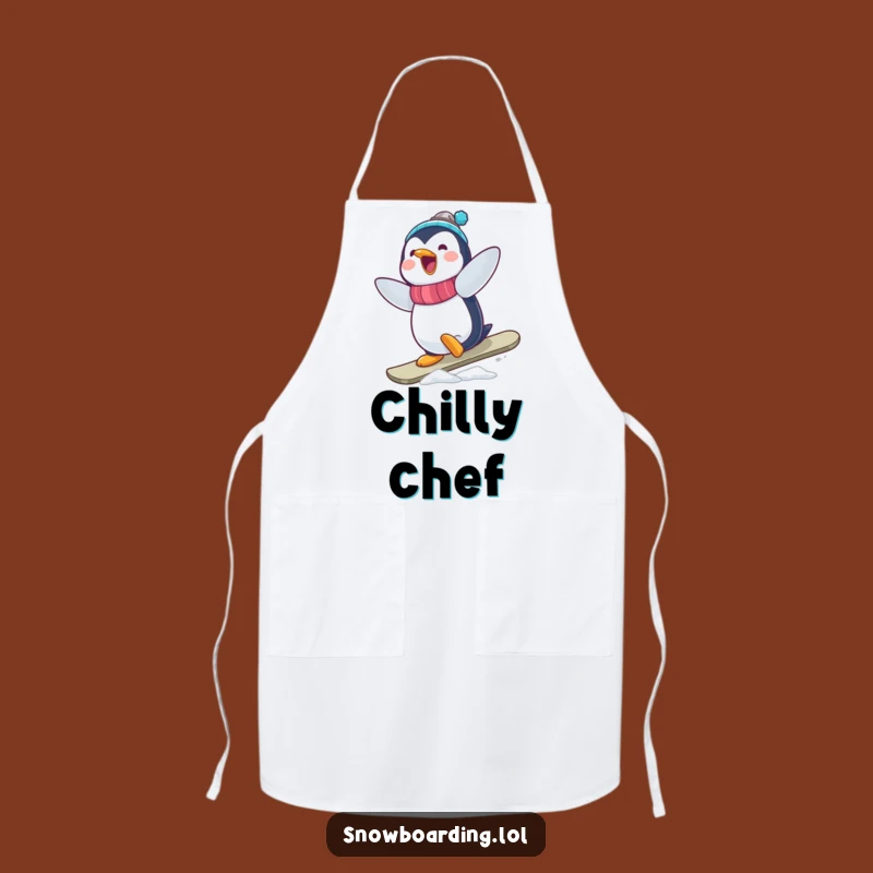 Funny Penguin Snowboarder Apron: Cook Up Laughs with a Wobbly Trick!