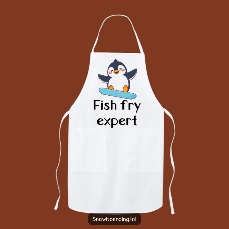 Funny Penguin Snowboarder Apron: Kitchen Clown Gift for Silly Chefs