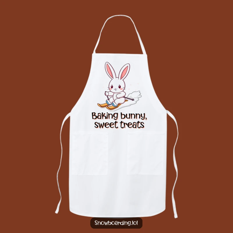 Funny Bunny Snowboarding Apron: Kitchen Fun with Cheerful Winter Spirit
