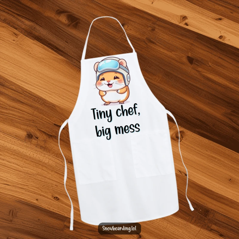 Funny Apron: A giggling hamster wears a snowboard helmet, bringing humor to cooking and baking.