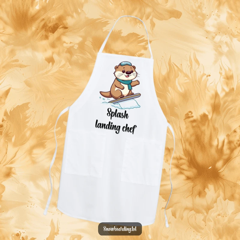 Funny Apron: A proud otter lands a snowboard jump, adding humor to kitchen activities.