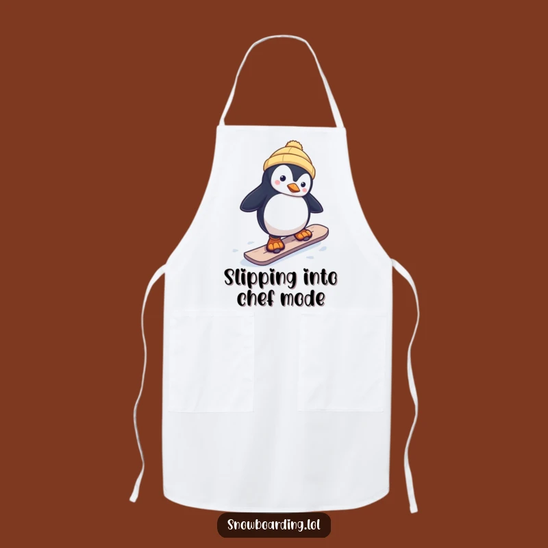 Funny Penguin Snowboarder Apron: Cook with Comical Winter Flair