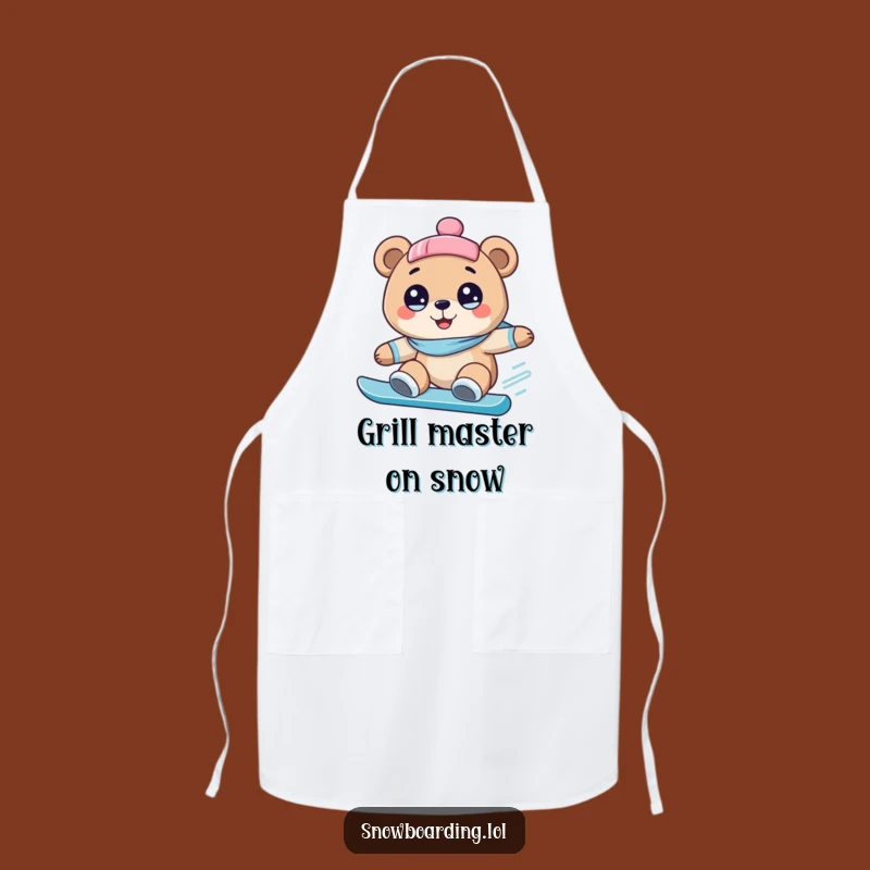 Funny Bear Snowboarding Apron: Kitchen Fun with Wide-Eyed Winter Spirit
