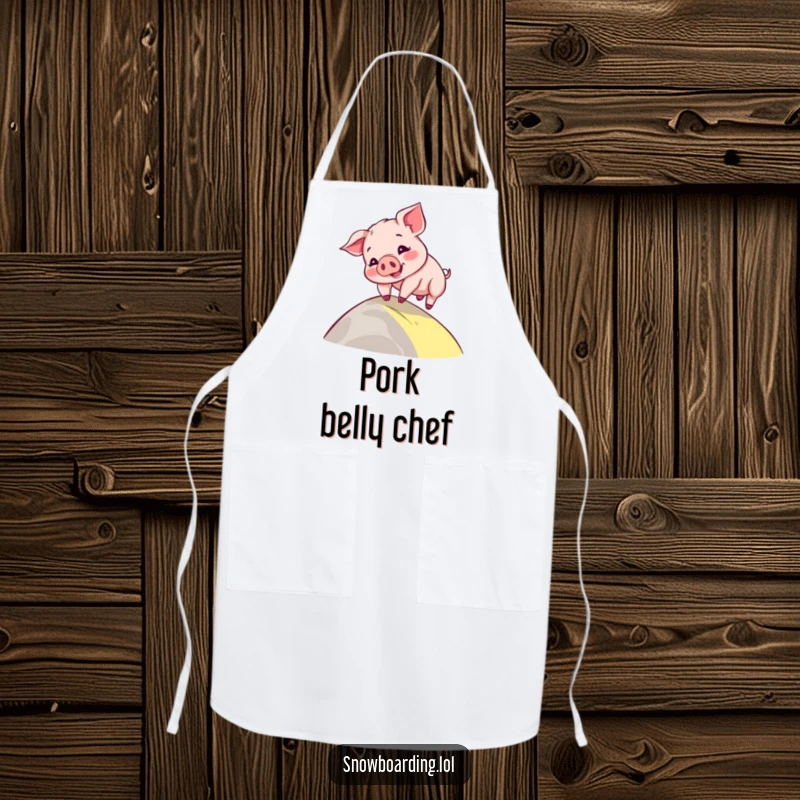 Funny apron featuring a playful piglet comically wobbling down a slope, a cartoon character adding charm to kitchen tasks.