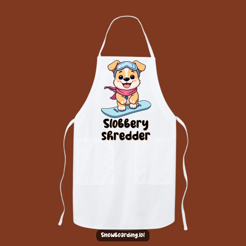 Funny Puppy Snowboarder Apron: Grinning Chef Dog, Hilarious Funny Gift!