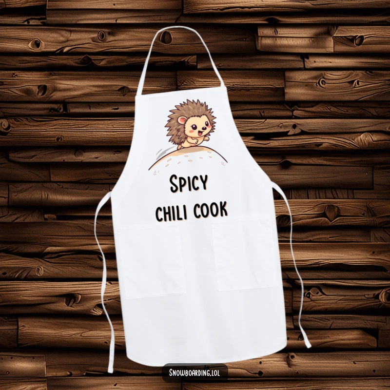 Funny Apron: A happy hedgehog zooms down a hill, bringing speed and humor to cooking.