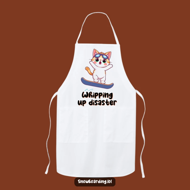 Funny Surprised Cat Snowboard Apron: Cook Up Laughs in the Kitchen Hilariously