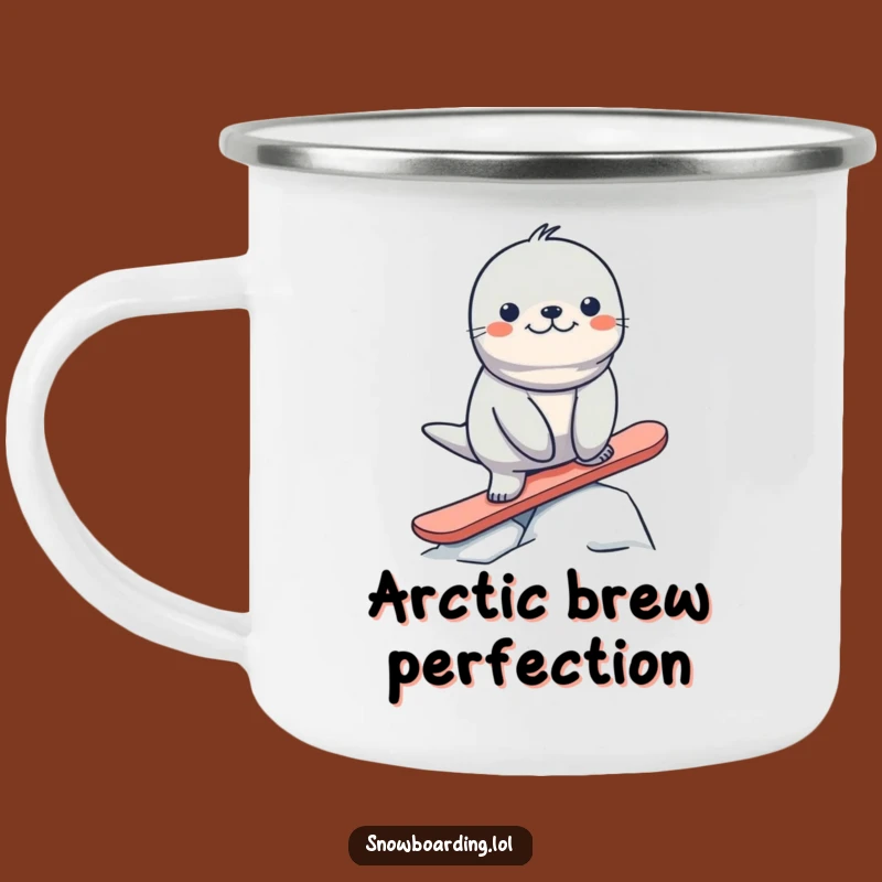 Funny Seal Snowboard Camping Mug: Hilarious Arctic Drinkware for Outdoor Fun