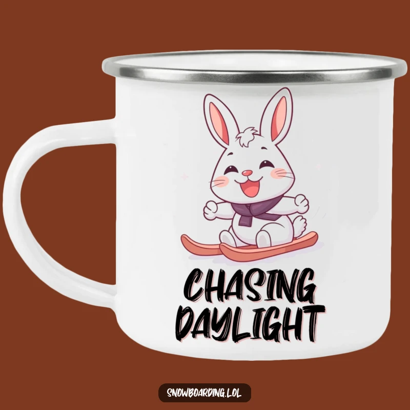 Funny Cheerful Rabbit Snowboard Camping Mug: Hilarious Outdoor Cheer