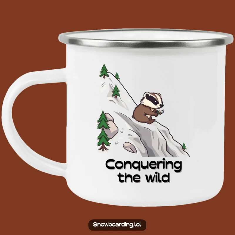 Funny Brave Badger Snowboard Camping Mug: Sip Your Adventure Fuel