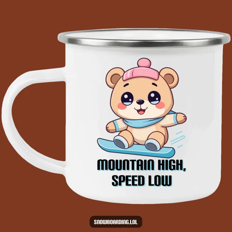 Funny Bear Snowboarding Camping Mug: Wide-Eyed Adventures for the Trail