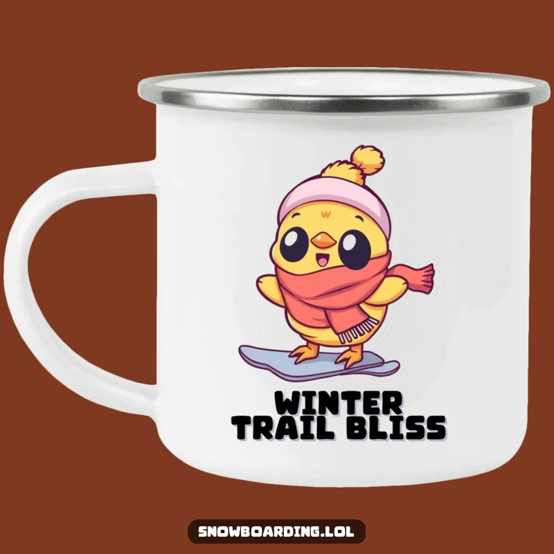 Funny Chick Camping Mug, Enthusiastic Snowboarder Enamel Cup for Outdoor Thrills