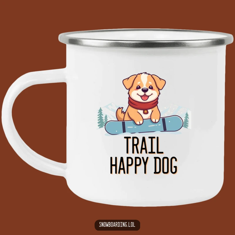 Funny Content Dog Snowboarder Camping Mug: Sip Outdoors with Relaxed Pup Style