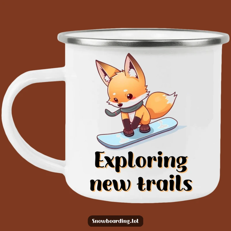 Funny Curious Fox Snowboard Camping Mug - Adventure with Caution