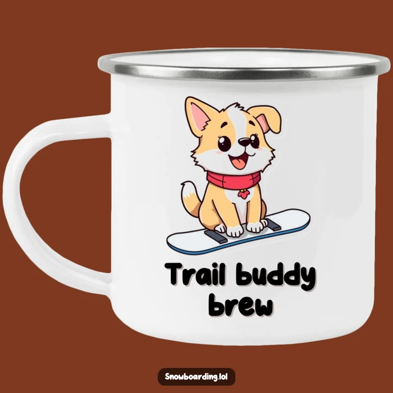 Funny Dog Camping Mug, Proud Snowboarder Enamel Cup for Outdoor Adventures