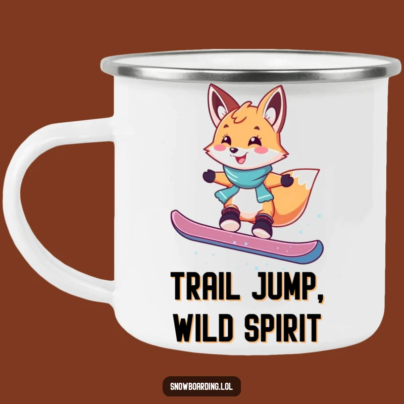 Funny Fox Snowboarding Camping Mug: Playful Jumps for Outdoor Fun