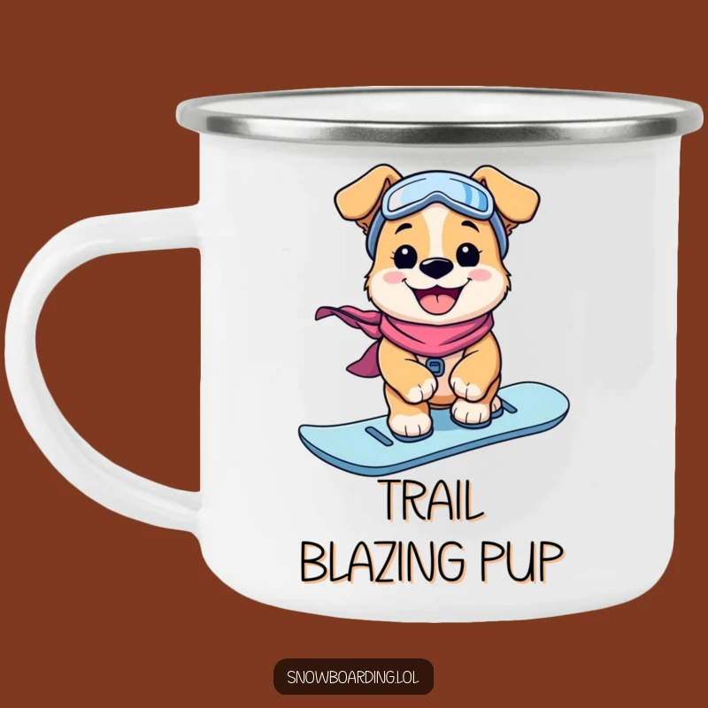 Funny Puppy Snowboarder Camping Mug: Grinning Dog Outdoors, Best Funny Gift!