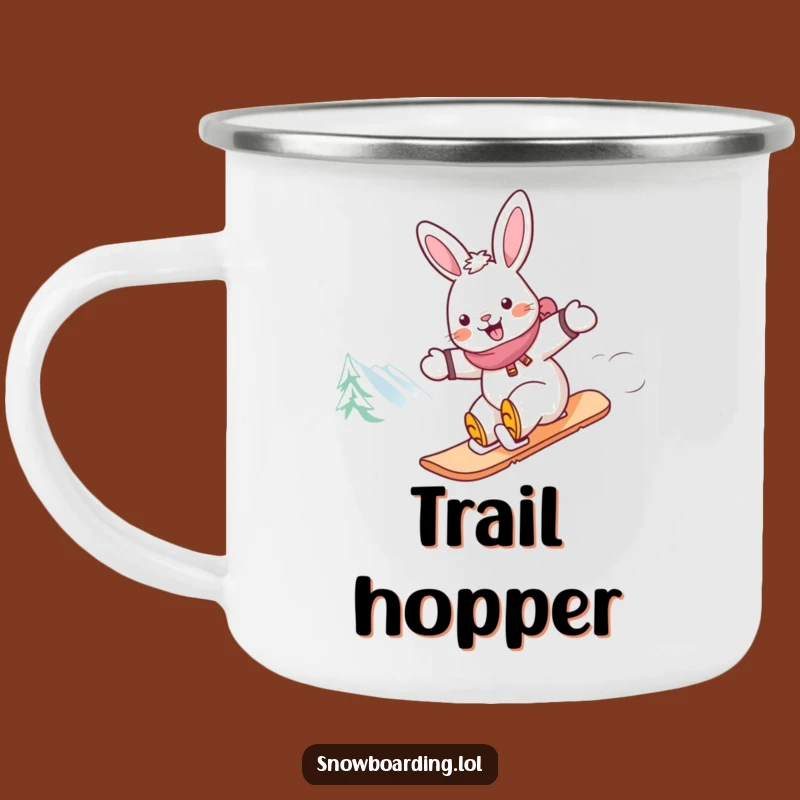 Funny Rabbit Snowboarder Camping Mug: Outdoor Gift for Cheerful Trekkers