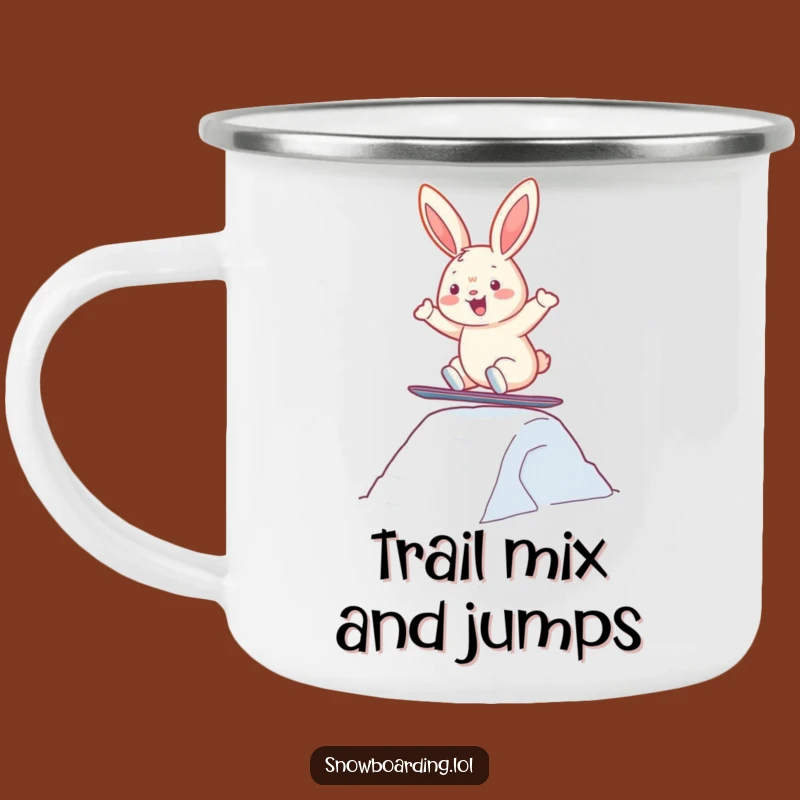 Funny Snowboard Bunny Camping Mug: Sip Your Drink with Cheerful Winter Vibes