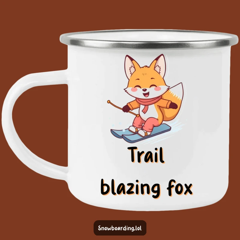 Funny Snowboard Fox Camping Mug: Sip Your Drink with Sly Winter Vibes