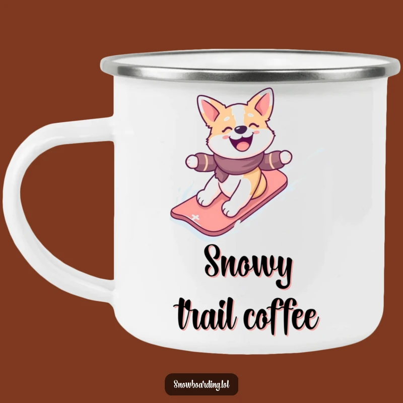Funny Snowboarding Dog Enamel Camping Mug: Winter Adventures