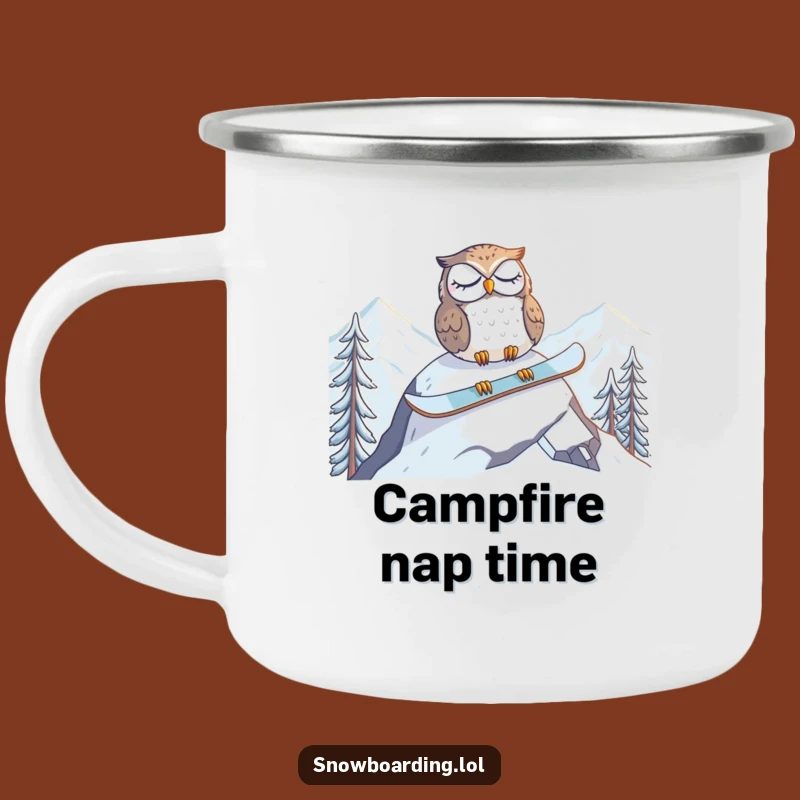 Funny Tired Owl Snowboard Camping Mug: Your Peak Rest Companion