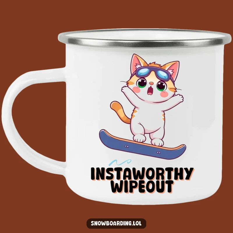 Funny Surprised Cat Snowboard Camping Mug: Hilarious Outdoor Adventure Drinkware