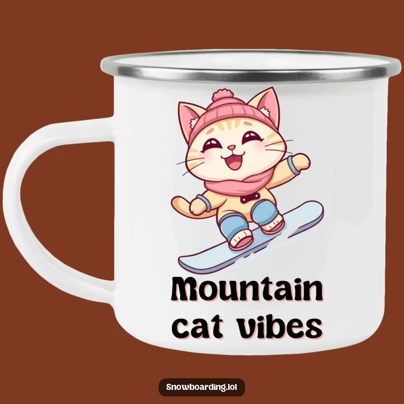 Funny Cat Camping Mug: Snowboard Adventure Cup for Riders Gift