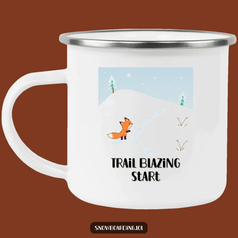 Funny Determined Fox Camping Mug: Conquer the Trail with Snowy Hill Spirit!