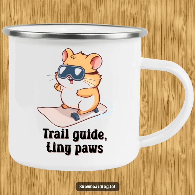 Funny Hamster Snowboard Steering Camping Mug for outdoor escapades, bringing quirky winter humor and a sense of adventure.