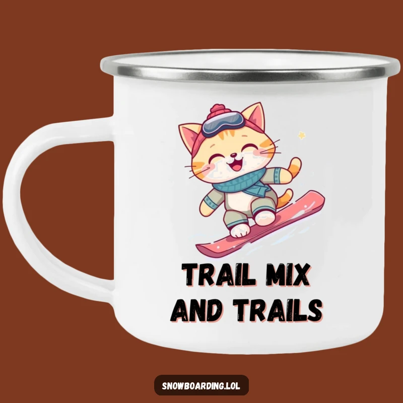Funny Cat Snowboarder Camping Mug: Outdoor Gift for Happy Campers