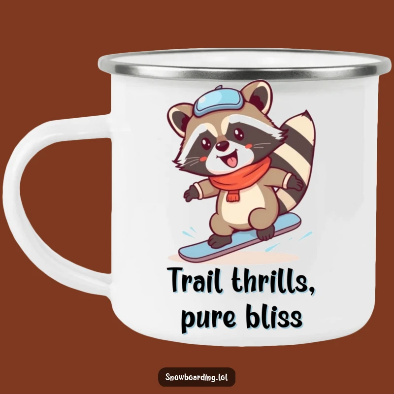 Funny Raccoon Snowboard Spin Camping Mug - Adventure Fuel with Winter Laughs