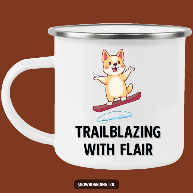 Funny Dancing Dog Snowboard Camping Mug: Sip Your Adventure Fuel