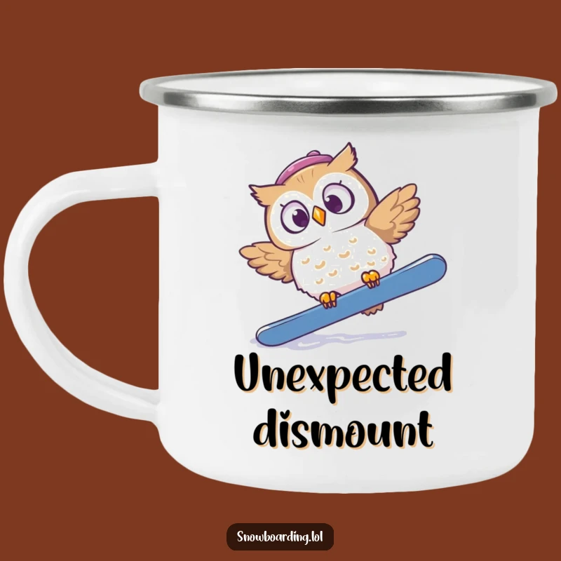 Funny Startled Owl Snowboard Camping Mug: Sip and Laugh at the Falls