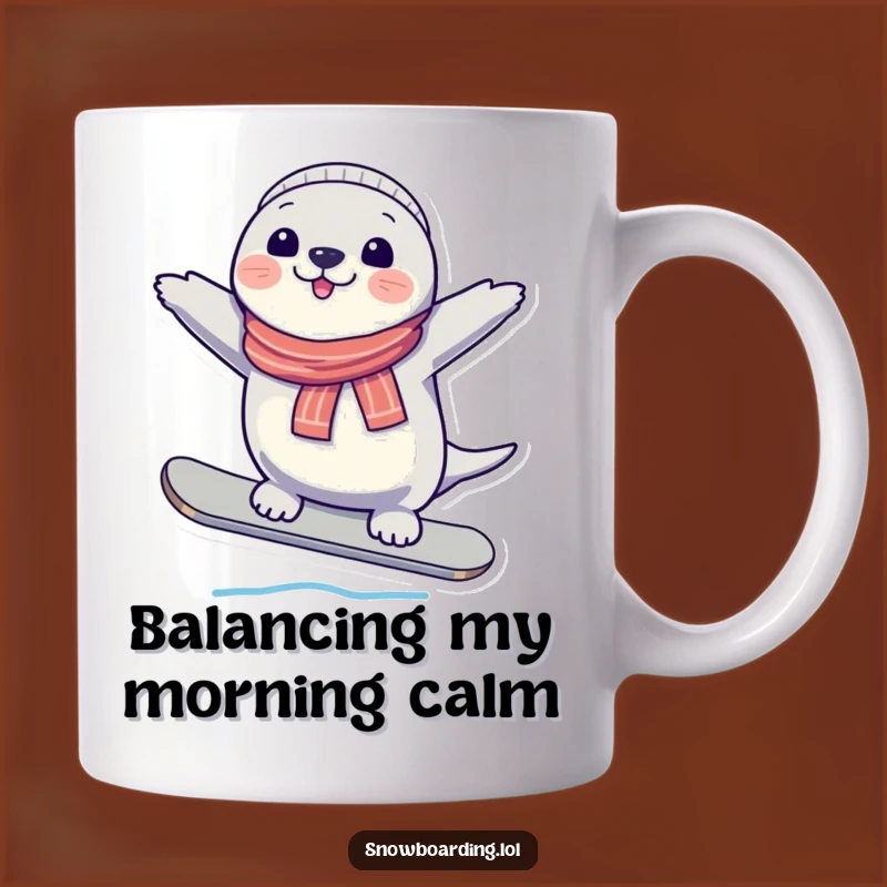 Funny Seal Snowboard Balancing Mug - Joyful Winter Fun Gift Idea