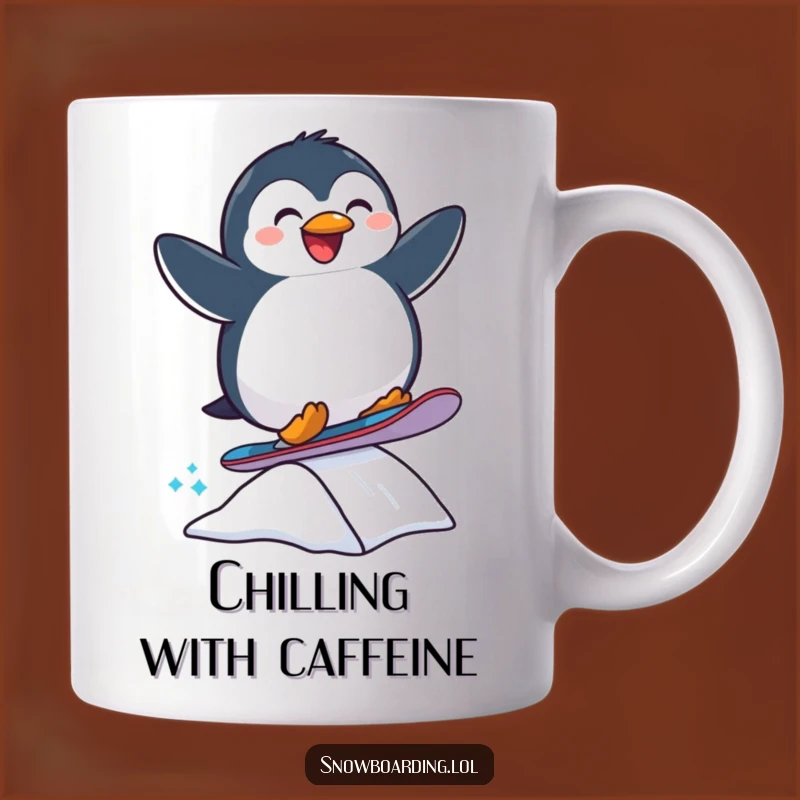 Funny Penguin Snowboard Mug: Extreme Winter Action Gift for Thrill Seekers