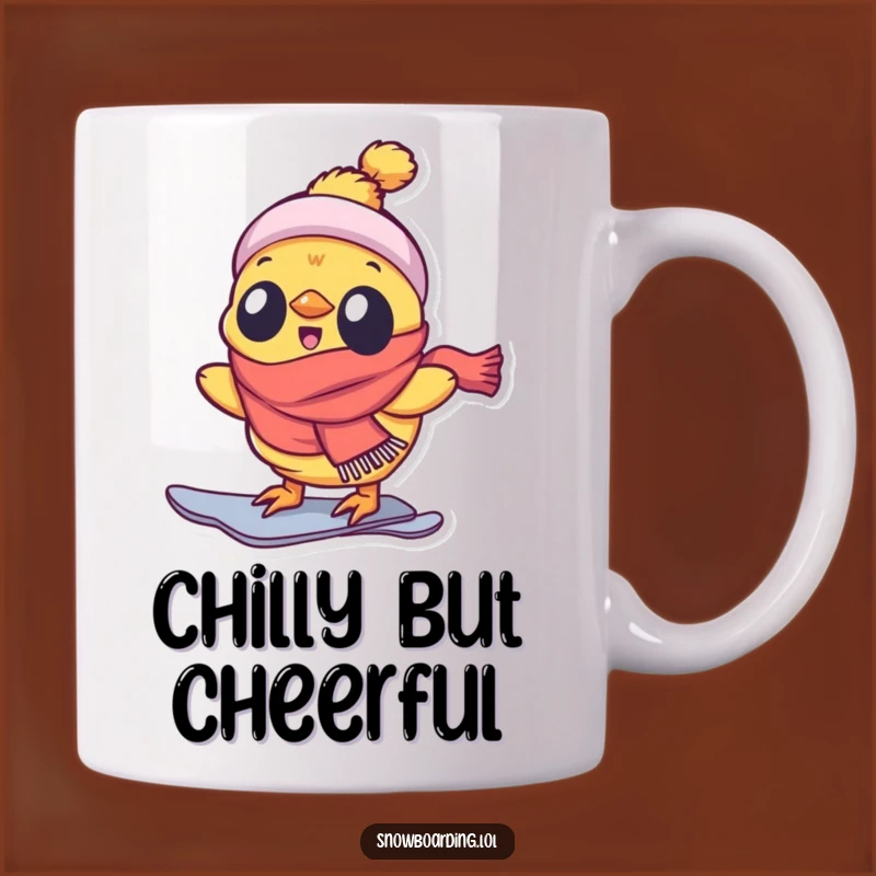 Funny Delighted Chick Snowboard Mug, Enthusiastic Winter Fun Gift for Chicks