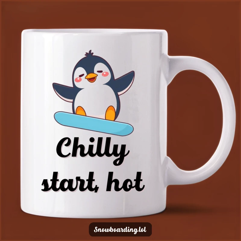 Funny Penguin Snowboarder Mug: Hilarious Spin Gift for Clumsy Fun