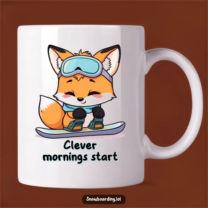 Funny Curious Fox Snowboarder Mug: Hilarious Winter Prep Gift for Fox Fans