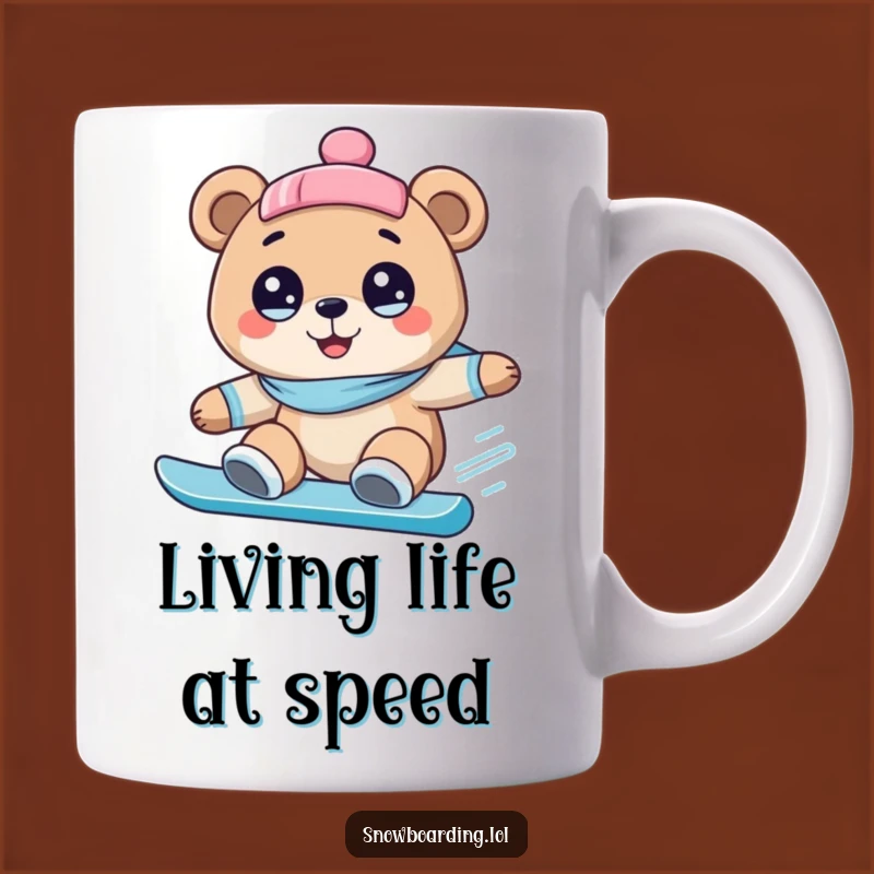 Funny Bear Snowboarding Mug: Wide-Eyed Wonder, Perfect Gift for Winter Fun
