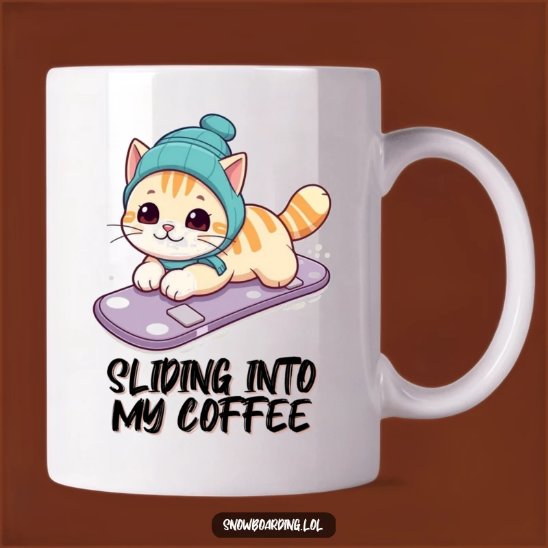 Funny Cat Snowboarding Mug: Belly Slide Style, Perfect Gift for Feline Fans