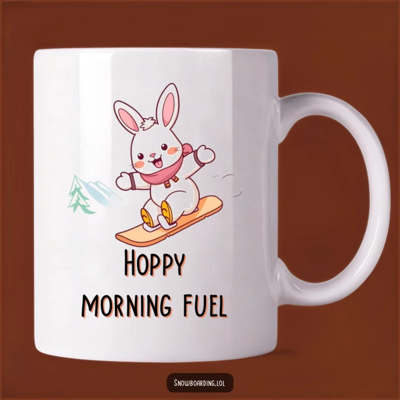 Funny Rabbit Snowboarder Mug: Cheerful Gift for Mountain Zoomers