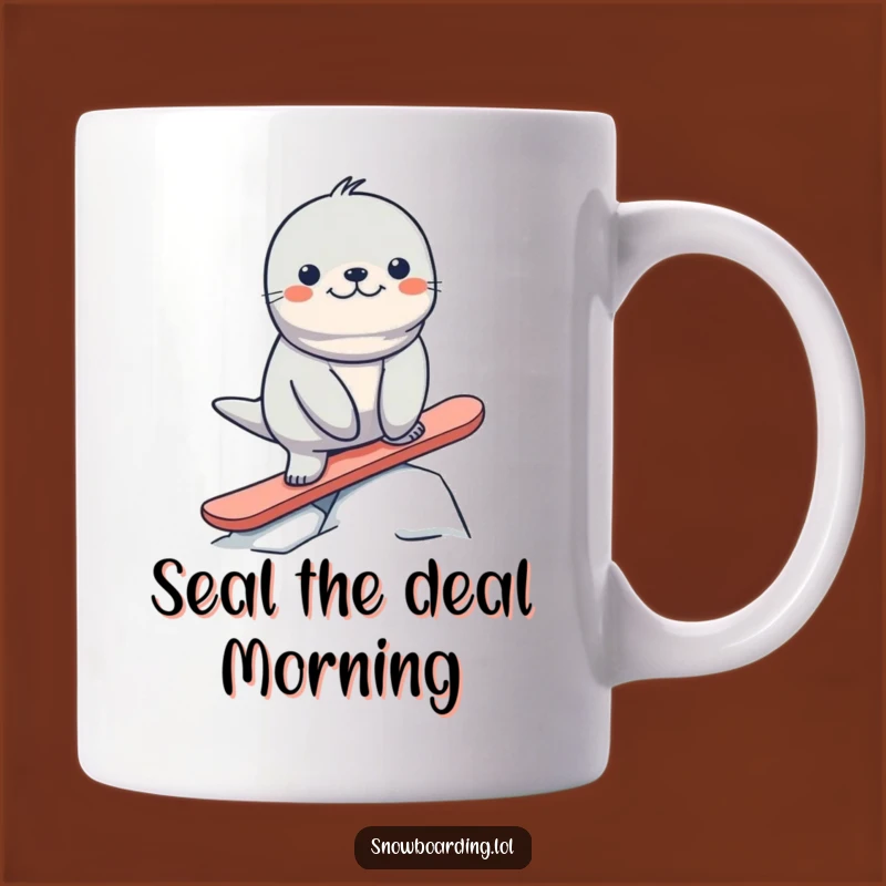 Funny Seal Snowboarder Mug: Hilarious Arctic Animal Gift for Thrill-Seeking Friends