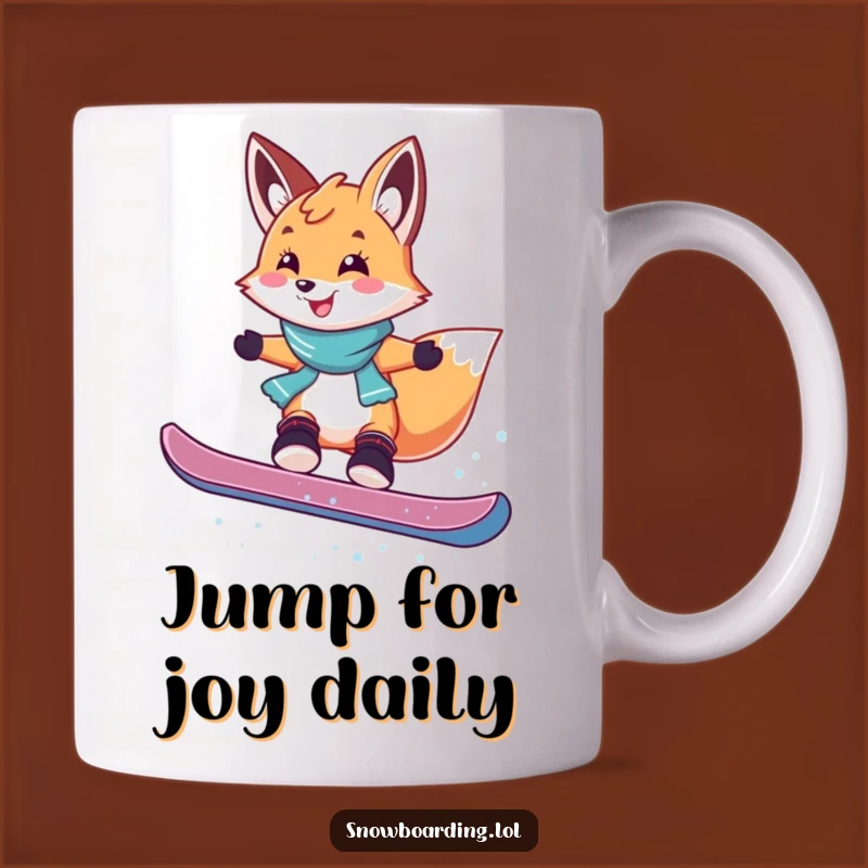 Funny Fox Snowboarding Mug: Playful Jump, Perfect Gift for Tricksters