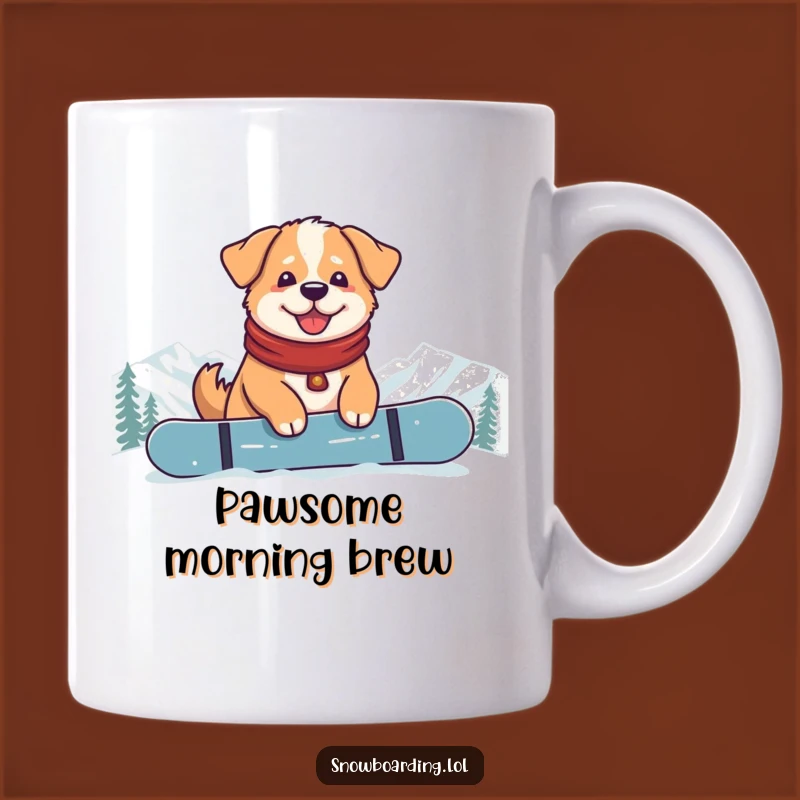 Funny Content Dog Snowboarder Mug: Relaxed Pooch Gift for Mountain Loving Pet Owners