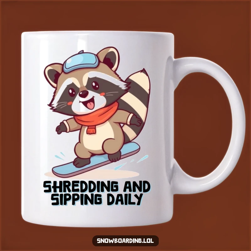Funny Raccoon Snowboard Spin Mug - Hilarious Glee Snowboarding Gift Idea