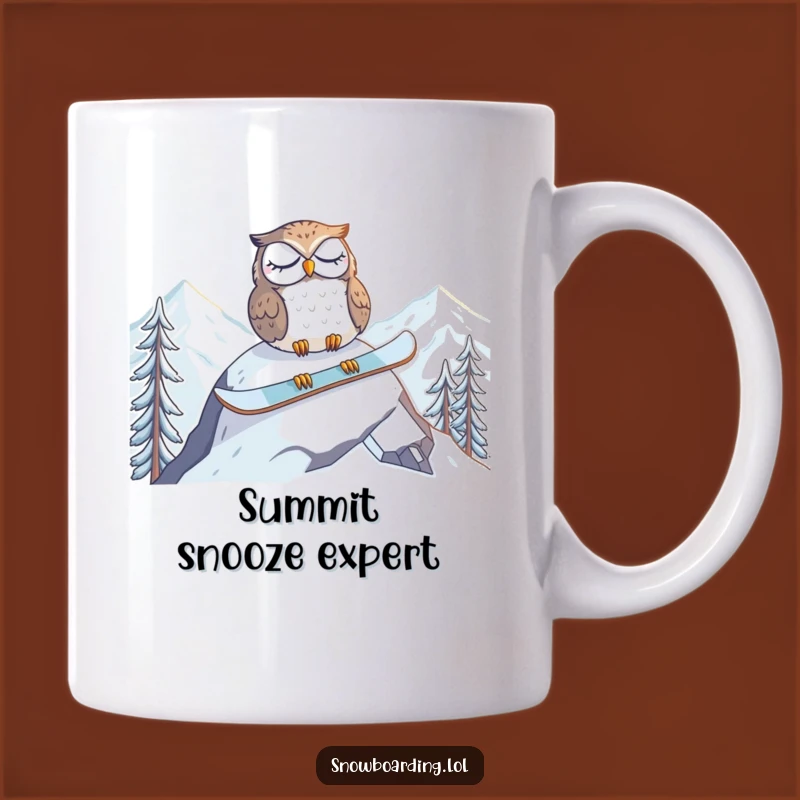 Funny Tired Owl Snowboard Mug: Peak Nap Time Humor Gift