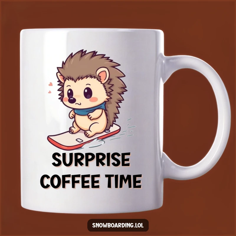 Funny Hedgehog Snowboard Mug: Surprised Rider Design, Perfect Funny Gift!
