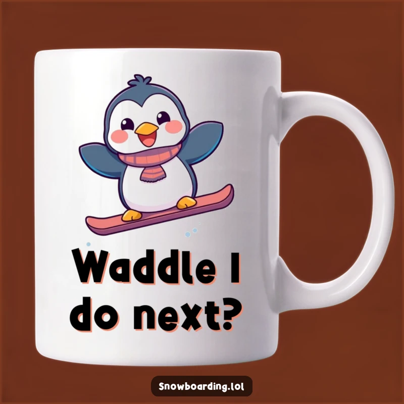 Funny Joyful Penguin Snowboarder Mug - Perfect Gift for Winter Sports Fans